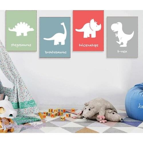 Cartoon Dinosaur Canvas Painting Decorative Poster On The Wall for Kids Boys Room Stegosaurus Triceratops Brontosaurus Picture