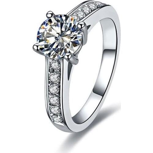 Classic 1CT 6.5MM G-H Round Cut Moissanite Ring Test Positive Certificate Real 925 Sterling Silver Ring White Gold Color