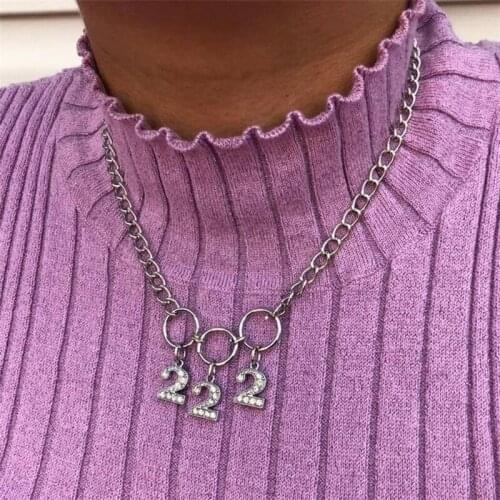 Harajuku Style Letter 222 777 Lover Choker Necklace Punk Women Men Couple Collares Mujer Collier Femme Crystal Fashion Jewelry