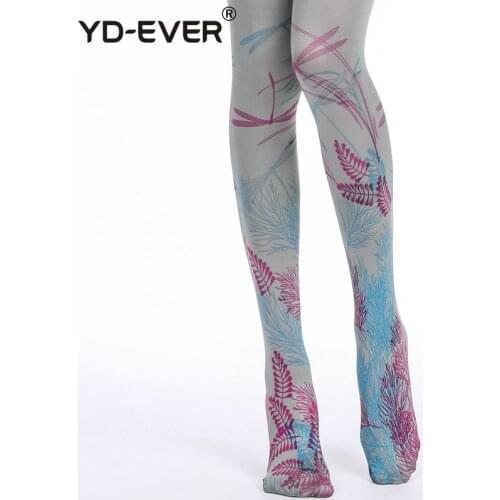 YD-EVER print women tights Cotton Jacquard Pantyhose brand fashion Thin Spring Autumn Tattoo Colored Printed Hosiery 256