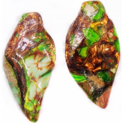 2Pcs 40x20x7mm Wholesale Green And Bronze Sea Sediment Jasper & Pyrite Leaf Shape Height Holes Bead DIY Jewelry Accessories S863