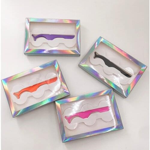3Pairs Lash Box with Lash Tweezer Holographic Color Eyelash Packaging without Lashes