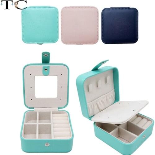 High Quantity Leather Jewelry Storage Box Cosmetic Bag Necklace Ring Earring Travel Storage Case Display With Mirror