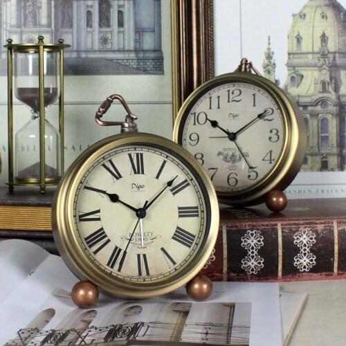 American Round Alarm Clock Creative Silent Clock Retro European-style Desk Clock Ornaments Table Clock For Home Decoration LD412