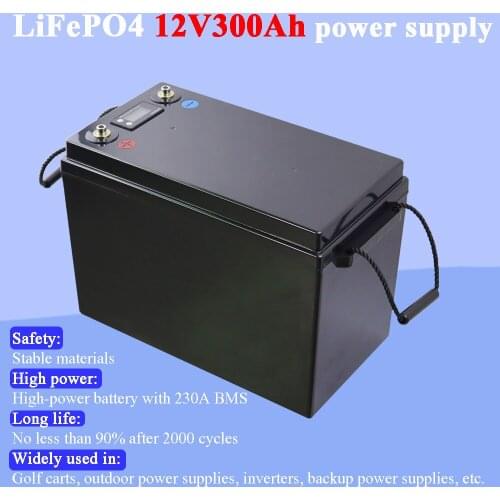 12V 300Ah LiFePO4 Battery BMS Lithium Power Batteries 3000 Cycles For 12.8V RV Campers Golf Cart Off-Road Off-grid Solar Wind