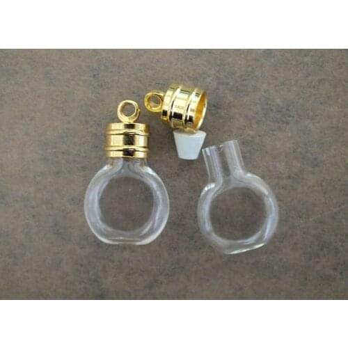Tiny flat ball glass Vial pendant glass bottle locket necklace pendant charms name on rice bottle25x13mm