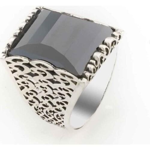 Black Zircon Silver Men Ring