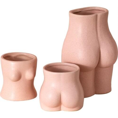 Creative Mini Flower Pot Desktop Decoration Pink Body Shape Art Chest Butt Ceramic Small Vase Modern Living Room Home Decoration