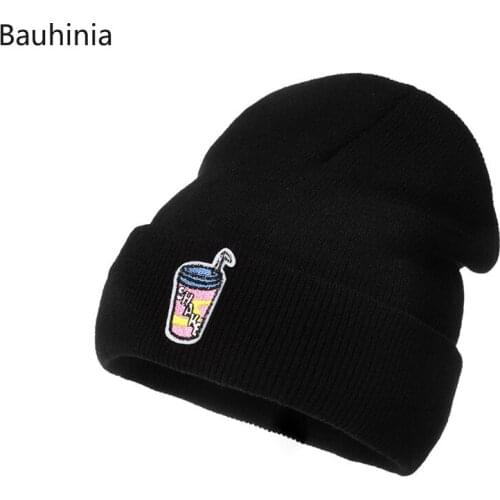 Bauhinia New Casual Cartoon Embroidery Beanie Bonnet Winter Knitted Hats For Men Women Outdoor Warm Ski Hat