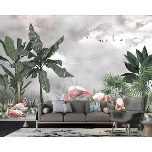 Beibehang Custom wallpaper European rainforest leaves flamingo TV background home decor living room bedroom murals 3d wallpaper