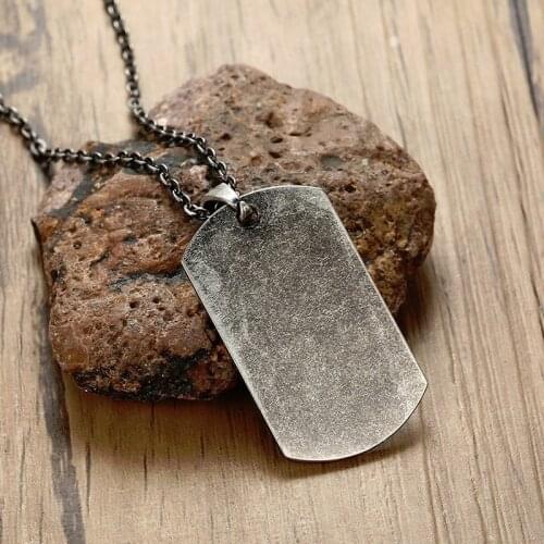 Military Dog Tag Pendant Necklace Custom Inspire Word Men Stainless Steel Oxidation Gray Metal For Boyfriend Dad Male Jewelry