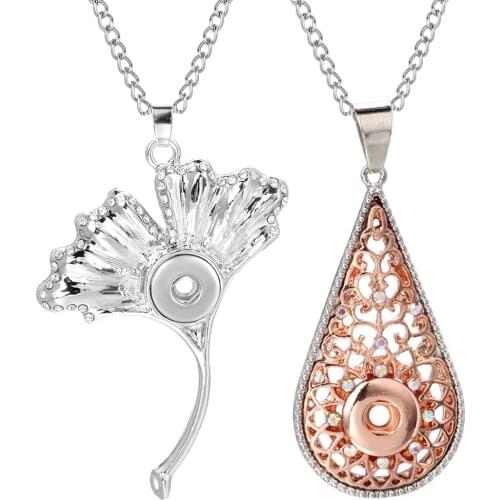 New Snap Button Jewelry Leaf 12mm Snap Necklaces Fit Mini 12mm Snap Buttons Jewelry Pendant Necklace Women
