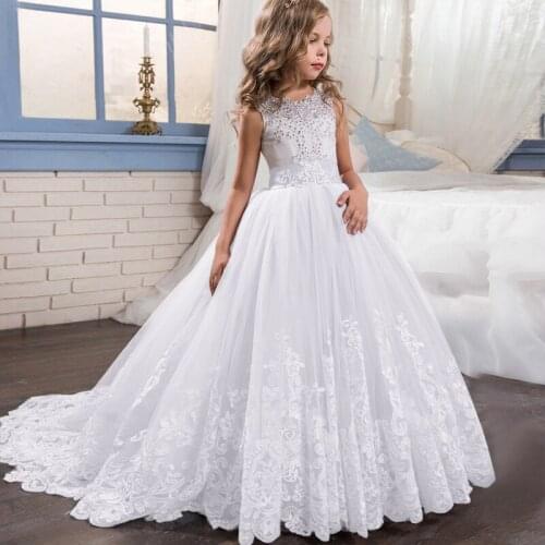 Tailing Girls Christmas Costume White Bridesmaid Kids Clothes Children Long Princess Dress Party Wedding Dress 14 10 12 Years