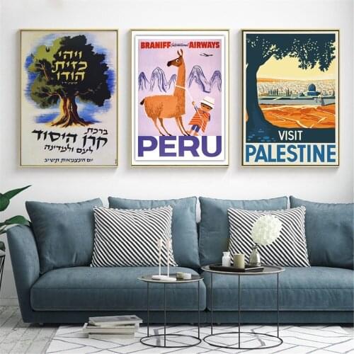 Visit Palestine Peru Landscape Vintage Canvas Prints Modern Painting Posters Wall Art Pictures For Living Room Decoration frame