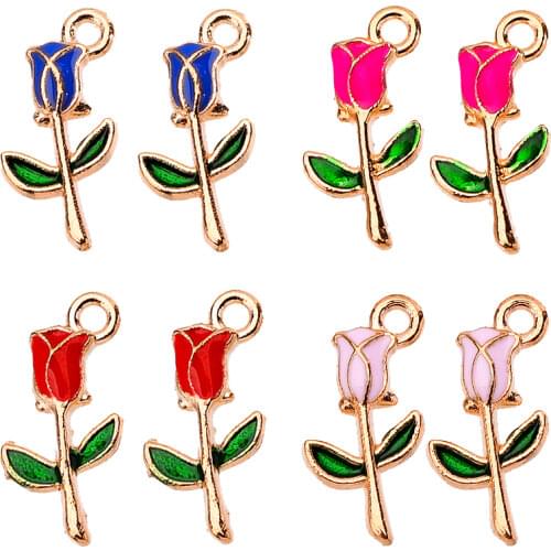 Fashionable Multicolor Red Rose Purple Rose Pendant Cute Flowers Charms for Jewelry Making Supplies Enamel Alloy Accessories