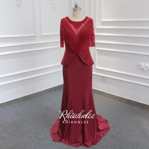 Luxury Crystal Short Sleeve Arabic Evening Dresses Scoop Neckline Beading Mermaid Formal Gowns Real Pictures Rhiahnlee