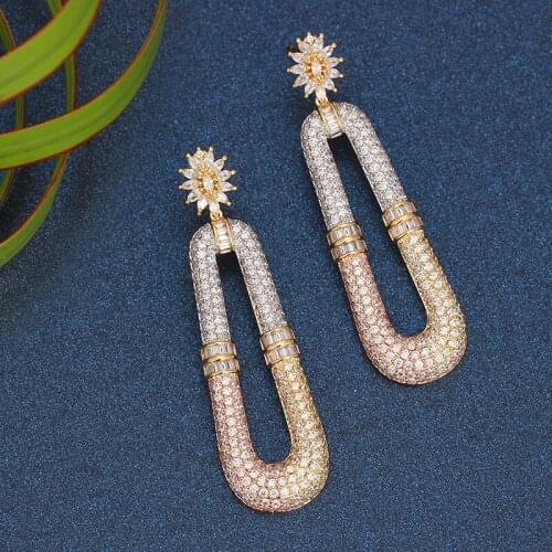 TIRIM Luxury Dangle Earrings for Women Cubic Zirconia African Nigerian Wedding Jewelry Charm Bridal Earing Gorgeous Party Gift