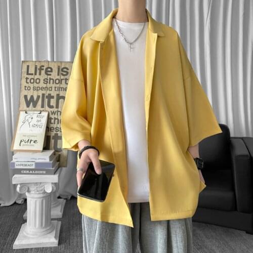 Solid Color Oversized Mens Shirts 2021 Harajuku Men Casual Half Sleeve Shirt Tops Cool Summer Streetwear Man Blouse 6 Colors