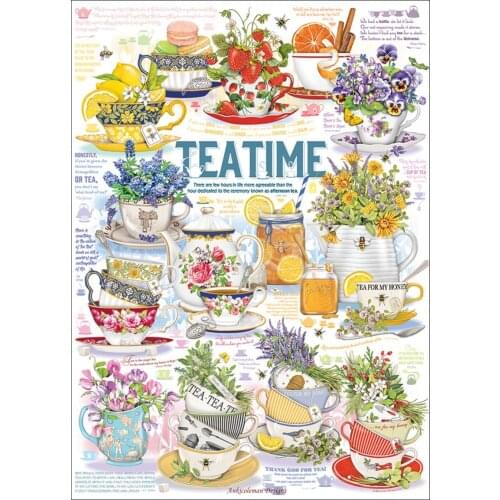 Counted Cross Stitch Kits Needlework Embroidery - Crafts 14 ct Aida DMC Color DIY Arts Handmade Home Decor - Tea Time 4
