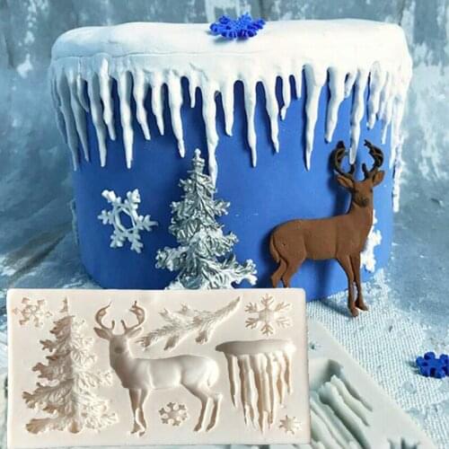 Christmas Tree Elk Snowflake Shape Silicone Mold For Handmade Cake Decorate Chocolate Fondant Candle Mould Baking Tools Party