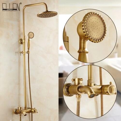 ELLEN Thermostatic Shower Faucets Antique Bronze Bathroom Bath Shower Hot Cold Water Tap Tub Spout Shower ELS4003H