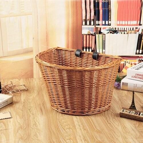 Bicycle Rattan Basket Waterproof front Basket with Fixed Strap Soft and Durable Multi-functional Bicycle Handlebar Storage