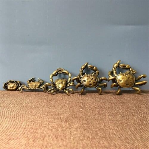 Vintage Brass Crab Small Statue Ornaments Animal Statue Tea Cup Holder Sculpture Home Office Desk Decoration Ornament Toy Gift