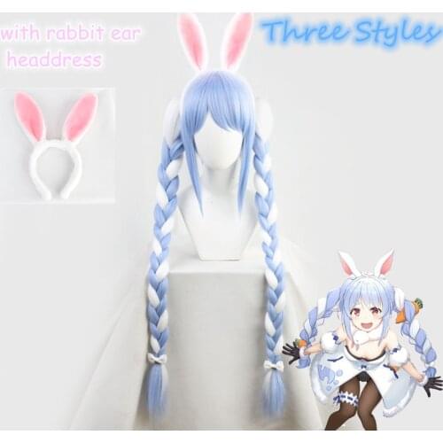 VTuber Bunny Girl Usada Pekora Wigs Braids Hololive Fantasy Cosplay Long Braided Hair Blue White Synthetic Hair + Free Wig Cap
