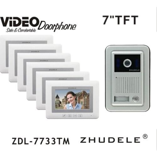 ZHUDELE Top Quality 7" LCD monitor Speakerphone Home Intercom System Color Video Door Phone doorbell support CCTV Camera 1V6