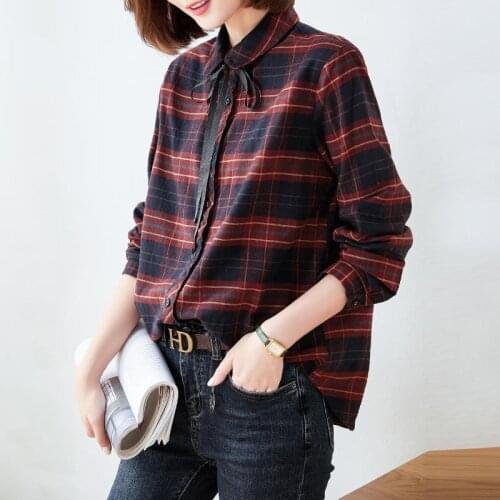 2021 Spring Large Size Shirt Womens Loose Stitching Plaid Shirt Top Blouse Women Blusas Ropa De Mujer