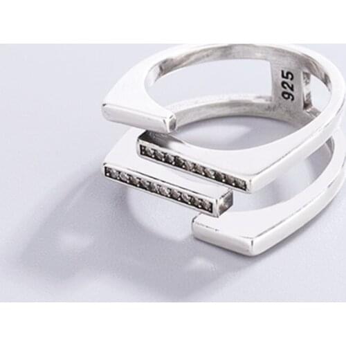 Sole Memory Multilayer Cross Geometric Zircon 925 Sterling Silver Female Resizable Opening Rings SRI940