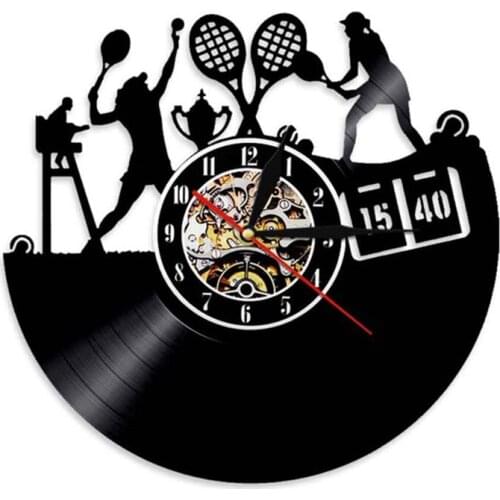 Female Tennis Player Sports Vinyl Record Wall Clock Modern Design Tennis Match Home Decor Tennis Championship Hanging Clock