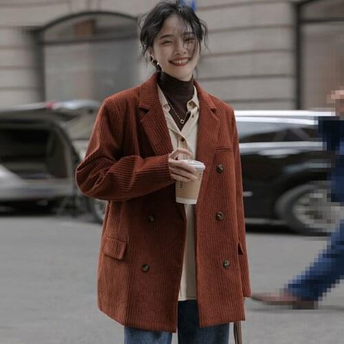 Bella Philosophy Winter Corduroy Double Breasted Blazer Female Vintage Quilted Women Suits Autumn Lady Corduroy Jacket