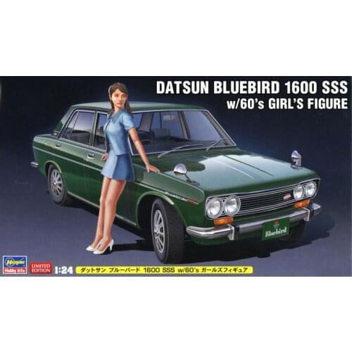 1/24 Hasegawa Plastic Assembly Car Model Toy Nissan Bluebird 1600 SSS and Girl Doll Static Model DIY Assembly Kit #52277