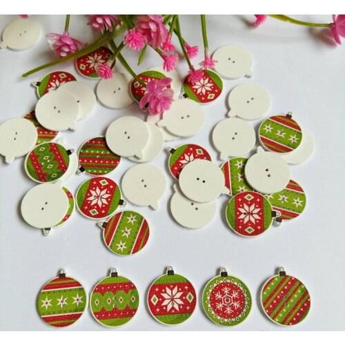 New Arrival 50pcs/lot Mixed Scrapbooking Accessories Christmas ball 2 Holes Wooden Buttons Fit Sewing