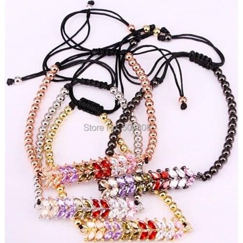 6PCS ZYZ-B0679 Luxury Women Bracelet 4mm Beads Colorful CZ Long Bar Braided Macrame Bracelets For Women Jewelry Gift