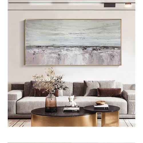 Large abstract painting Canvas Art Wall Art Grey Minimalist Painting on Canvas Large White Acrylic Painting Modern Room Decor