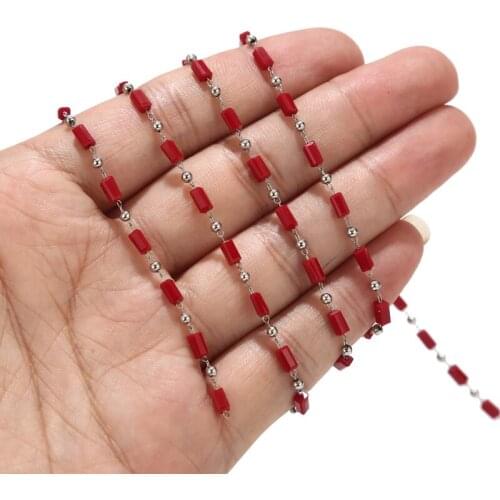 2.5MM width Crystal Glass Beaded Rosary stainless steel Chain for jewelry carft making