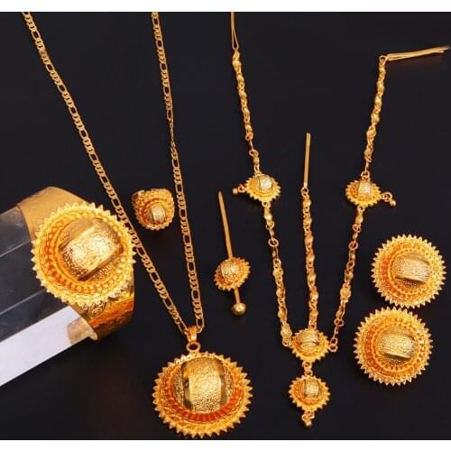 Ethiopian Gold Color Jewelry Sets Women Habesha Style Trendy African Bridal Wedding Jewlry