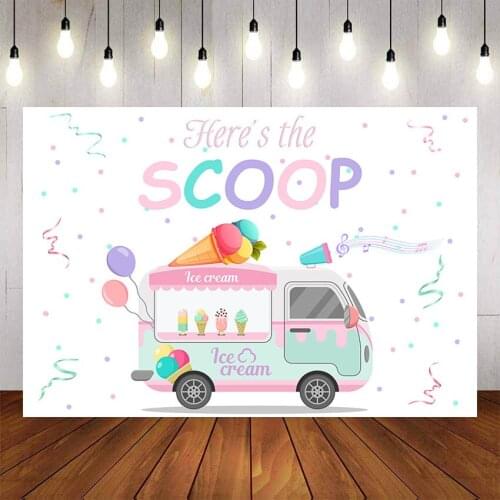 Mehofon Photography Background Ice cream Cart Princess Girl Birthday Heres The Scoop Party Baby Shower Backdrop Photo Studio