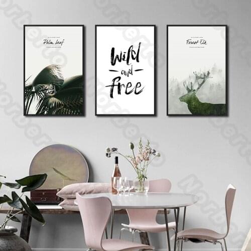 Nordic Style Canvas Painting Wall Palm Leaves Forest Giraffe Letters with Wild and Free for Living Room Bedroom Restaurant Decor
