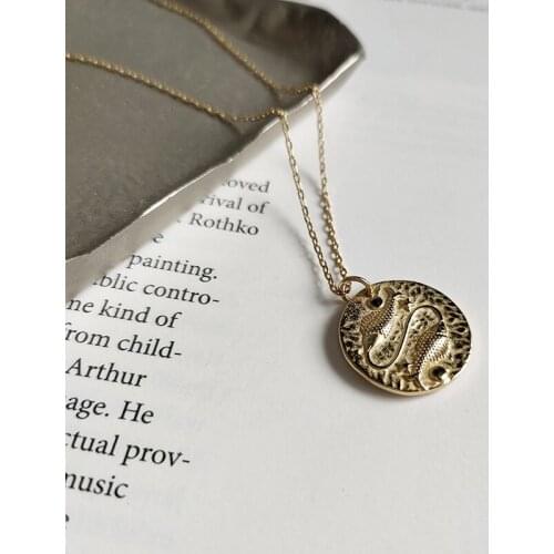 WTLTC 925 Sterling Sliver Pisces Chokers Necklaces for Women Baroque Constellation Coin Necklace Medallion Disc Choker Jewelry