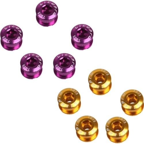 Litepro 10Pcs Single Crankset Screw Bicycle Chain Ring Wheel Bolt Crankset Bike Parts, 5 Pcs Gold & 5 Pcs Purple
