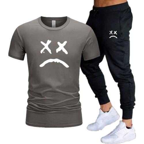 Anime White Cry Face Fashion Printing Men T-Shirt Suit Sweatpants Joggers Pants 2021 New Style Autumn and Winter Tops Streetwear