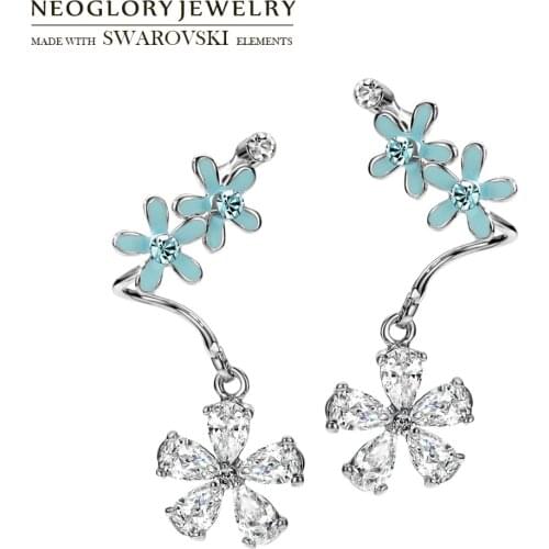 Neoglory Austria Rhinestone & Auden Rhinestone & Zircon & Enamel Drop Earrings Colorful Flower Cute Stylish For Women Dress