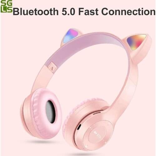New Arrival LED Cat Ear Noise Cancelling Headphones Bluetooth 5.0 Young People Kids Headset Support SD Card 3.5mm Plug With Mic