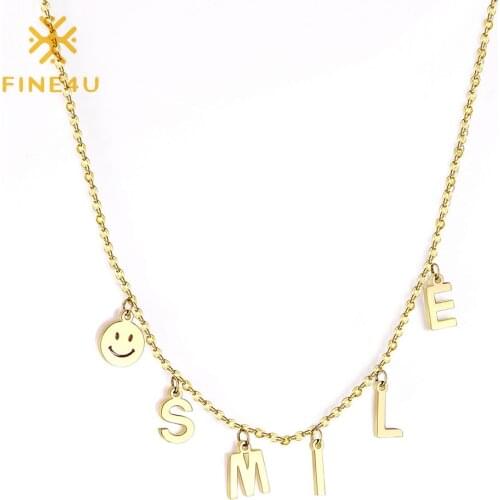 FINE4U N816 Smiley Face Chain Necklace Stainless Steel Expression Happy Necklace Jewelry Collection for Women