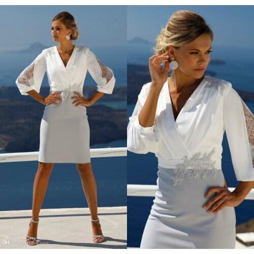 Mother Of The Bride Dresses Knee Length Elegant Wedding Guest Gowns 3/4 Long Sleeves Lace Formal robe de soirée de mariage плать