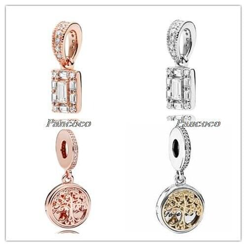 925 Sterling Silver Charm Gold Family Roots two-tone locket Pendant Bead Fit Pandora Bracelet & Necklace Diy Jewelry