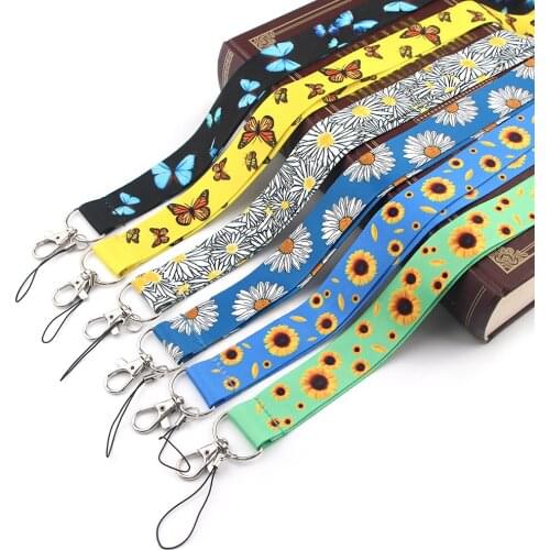 JY236 Daisy Sunflower Butterfly Lanyards Neck Strap webbing ribbon Phone Key ID Card Holder Lanyard For Key DIY Hang Ropes gift